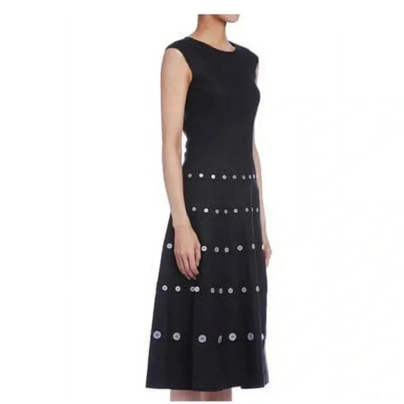 Nicole Miller Artelier BLACK Stretch Linen Ballet Neck Flare Dress, - Picture 1 of 10